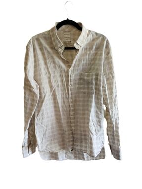Billy Reid Cream Plaid Button Down Long Sleeve Shirt Men